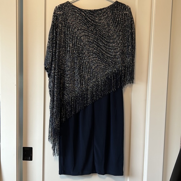 Navy Bodycon with Attached Sparkly Overlay - Picture 3 of 4